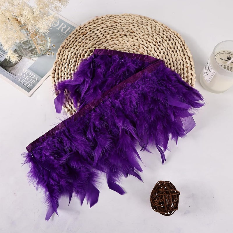 MAOFENG 2 Yards Natural Turkey Feathers Trim Sewing Fringe Fashion Dress Sewing 4-6inch for DIY Handicrafts Costumes Decoration,Purple - Image 5